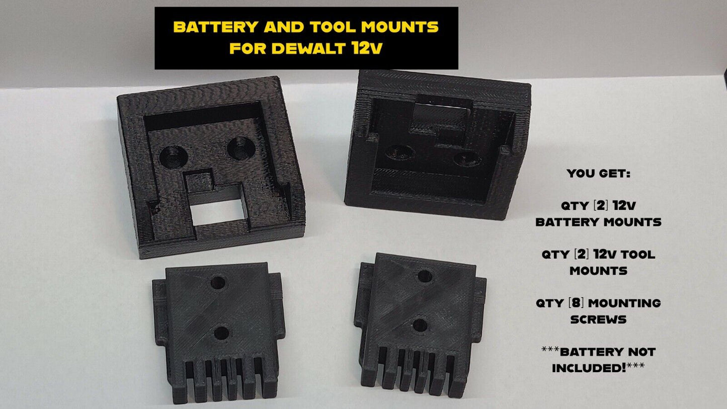 TOOL & BATTERY MOUNTS - FITS DEWALT 12V - 3D PRINTED - FREE SHIPPING!!!